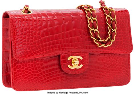 chanel crocodile bag black|Chanel crocodile red flap bag.